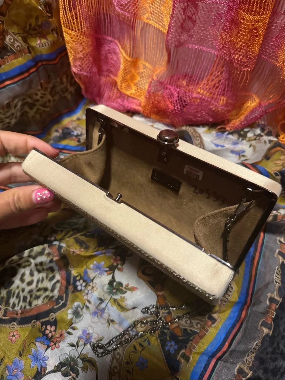 Elegant Beige Crystal Clutch Handbag